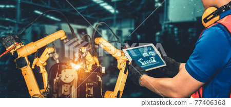 Smart industry robot arms for digital factory production technology Smart industry robot arms for digital factory production technology 77406368