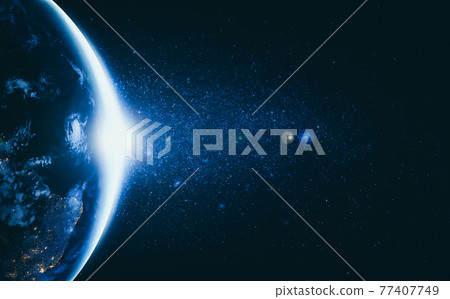 Planet earth globe view from space showing realistic earth surface and world map Planet earth globe view from space showing realistic earth surface and world map 77407749