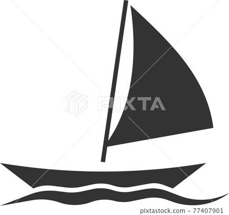 Icon of a boat floating on the waves with sails. 77407901