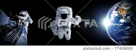 Astronaut spaceman do spacewalk while working for space station Astronaut spaceman do spacewalk while working for space station 77408000