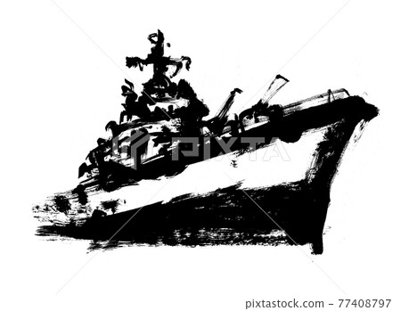 Battleship illustration sumi-e 77408797