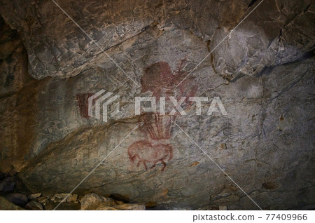 Rock art or cave paintings are the artistic expressions of early human beings-pre-historic and historic. In India they are mostly available in the form of sketches and paintings in sandstone rocks, Rock art or cave paintings are the artistic expressions of early human beings-pre-historic and historic. In India they are mostly available in the form of sketches and paintings in sandstone rocks, 77409966