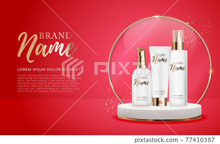 3D Realistic Natural beauty cosmetic product for face or body care on glossy bokeh background. Design Template of Fashion Cosmetics Product for Ads, flyer or Magazine Background. Vector Illustration 3D Realistic Natural beauty cosmetic product for face or body care on glossy bokeh background. Design Template of Fashion Cosmetics Product for Ads, flyer or Magazine Background. Vector Illustration 77410387