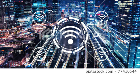 Wifi theme with a large train station 77410544