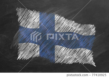 National Flag of Finland. Chalk drawn illustration. 77410925