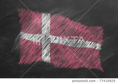 National Flag of Denmark. Chalk drawn illustration. 77410929