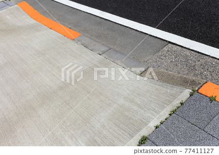 Concrete brushed finish of sidewalk cut-down part Concrete brushed finish of sidewalk cut-down part 77411127