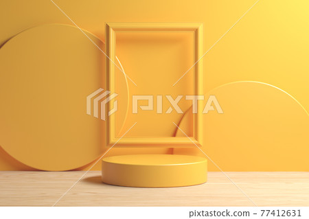 Modern Minimal Yellow Podium On Wood Floor With Frame Abstract Background 3d Render Modern Minimal Yellow Podium On Wood Floor With Frame Abstract Background 3d Render 77412631