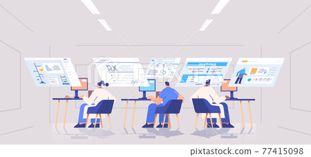 scientists team analyzing medical data on virtual boards medicine healthcare concept hospital office interior 77415098