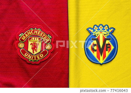 Stadium Miejski w Gdansku, Gdansk City, Poland. May 8, 2021. Manchester United vs Villarreal CF jerseys. Concept: UEFA Europa League Final. 77416043