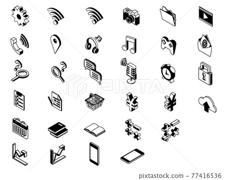 智能手機功能圖標等距材料黑白 智能手機功能圖標等距材料黑白 77416536