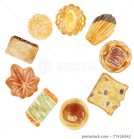 來自世界各地的各種烘焙食品 手繪水彩風格插圖 77416842