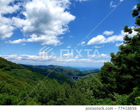 View of summer Tosa Bay from Nanako Pass at the top of Osaka Henro-michi in Nakatosa Town, Kochi Prefecture [June] 77418656