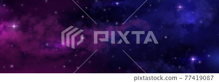 Night sky. Universe space background. Starry heaven with milky way and nebulas. Scenic view of stars and constellation. Decorative cosmic wallpaper with color gradient. Vector astronomy Night sky. Universe space background. Starry heaven with milky way and nebulas. Scenic view of stars and constellation. Decorative cosmic wallpaper with color gradient. Vector astronomy 77419087