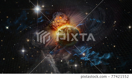 Double star system with a background space nebulosity. 77421552