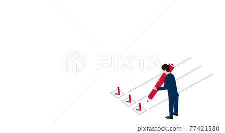 Illustration of a man with a check image and a pen Illustration of a man with a check image and a pen 77421580