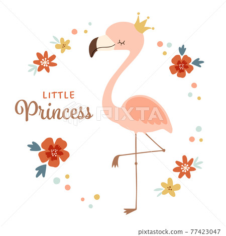 Illustration of a cute flamingo with a crown Illustration of a cute flamingo with a crown 77423047
