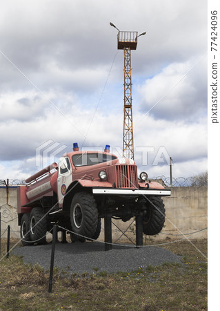 Fire Truck AC-40 on chassis ZIL 157A near the firehouse in the city Kadnikov, Vologda region, Russia Fire Truck AC-40 on chassis ZIL 157A near the firehouse in the city Kadnikov, Vologda region, Russia 77424096