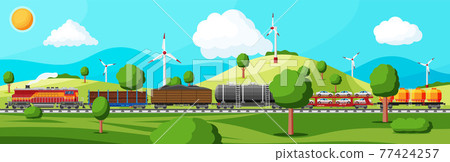 Cargo rail transportation, nature landscape Cargo rail transportation, nature landscape 77424257