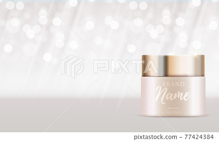 3D Realistic Natural beauty cosmetic product for face or body care on glossy bokeh background. Design Template of Fashion Cosmetics Product for Ads, flyer or Magazine Background. Vector Illustration 3D Realistic Natural beauty cosmetic product for face or body care on glossy bokeh background. Design Template of Fashion Cosmetics Product for Ads, flyer or Magazine Background. Vector Illustration 77424384