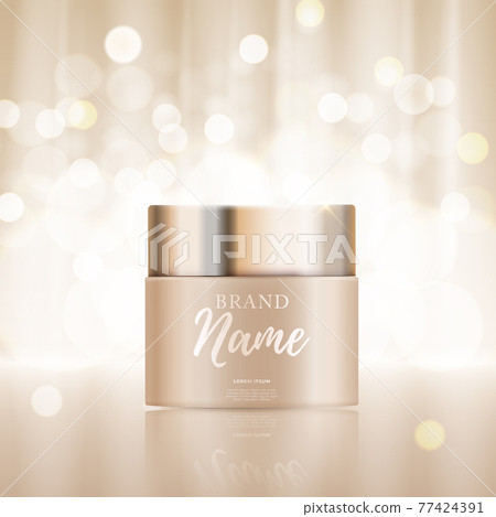 3D Realistic Natural beauty cosmetic product for face or body care on glossy bokeh background. Design Template of Fashion Cosmetics Product for Ads, flyer or Magazine Background. Vector Illustration 77424391