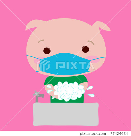 戴口罩洗手的小豬 77424684