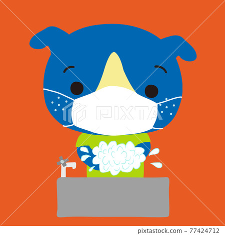 A little blue dog washing hands 77424712