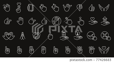 Hand icon line drawing vector illustration set (hand sign) 77426683