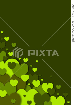 Heart background material A frame in which large and small green hearts spring up from diagonally below left. 77426865