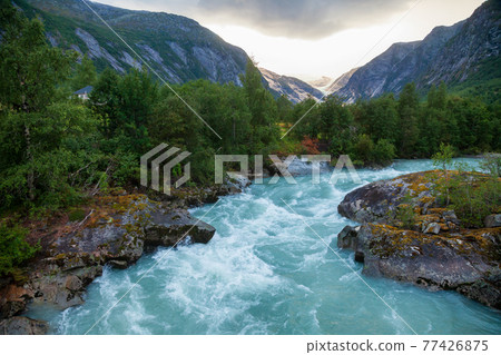 Jostedola river near Nigardsbreen glacier Jostedalsbreen National Park Sogn og Fjordane Norway Scandinavia 77426875