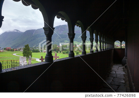 Vikoyri townscape as viewed from Hopperstad Stave Church gallery Vik Sogn og Fjordane Norway Scandanavia Vikoyri townscape as viewed from Hopperstad Stave Church gallery Vik Sogn og Fjordane Norway Scandanavia 77426898