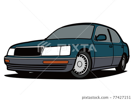 Nostalgic domestic big sedan green car illustration 77427151