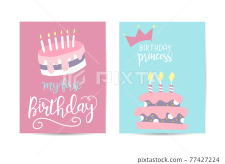 Greeting card happy birthday. Two variants of different color. 77427224