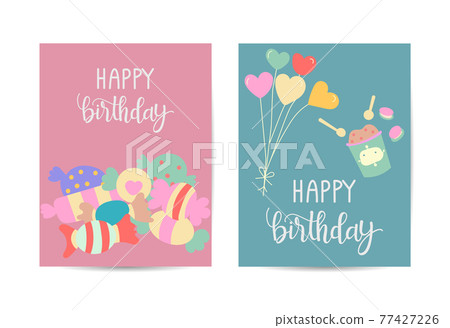 Happy birthday card frame with element balloon candy Happy birthday card frame with element balloon candy 77427226
