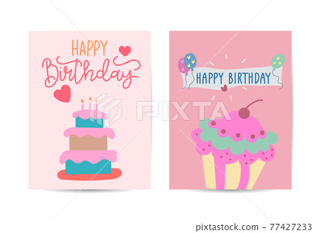 Birthday cards set Vector with cake illustration Birthday cards set Vector with cake illustration 77427233