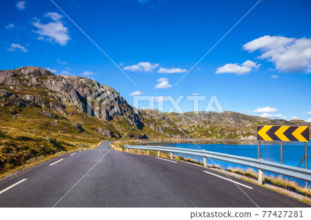Scenic mountain road in Norway Scandinavia 77427281