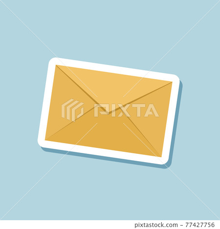 Flat style of yellow letter sticker on blue background. Flat style of yellow letter sticker on blue background. 77427756