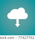Flat style cloud with down arrow on the blue wallpaper. Vector illustration. 77427762