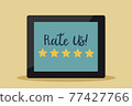 'Rate us' lettering with stars on tablet, customer satisfaction concept. Vector illustration. 77427766