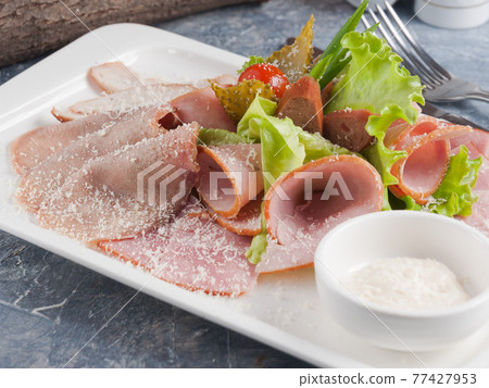 cold cuts with boiled tongue and horseradish sauce 77427953
