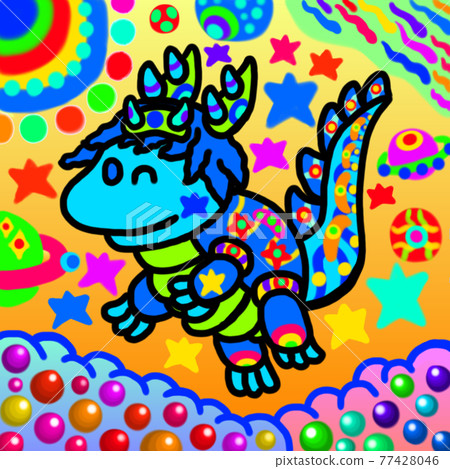 A blue dragon, one of the four sacred beasts, floating in the sky and having fun A blue dragon, one of the four sacred beasts, floating in the sky and having fun 77428046