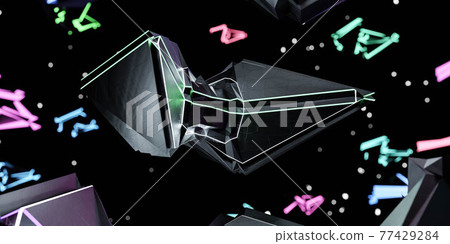 futuristic space ship space craft with dark metallic surface and colourful neon lights 3d render illustration futuristic space ship space craft with dark metallic surface and colourful neon lights 3d render illustration 77429284