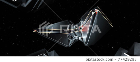 futuristic space ship in dark space with colourful neon lights and dark surface 3d render illustration futuristic space ship in dark space with colourful neon lights and dark surface 3d render illustration 77429285