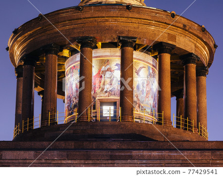 Berlin Victory Column (Siegessaule) monument colonnade and mosaic at night Tiergarten Berlin Germany 77429541
