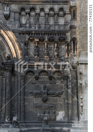 Scots Monastery church north portal Schottenportal detail Regensburg Bavaria Germany Scots Monastery church north portal Schottenportal detail Regensburg Bavaria Germany 77430131