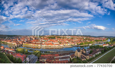 Wurzburg rooftop panorama Franconia Bavaria Germany 77430700