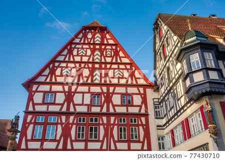 Half-timbered houses Rothenburg ob der Tauber Old Town Bavaria Germany 77430710