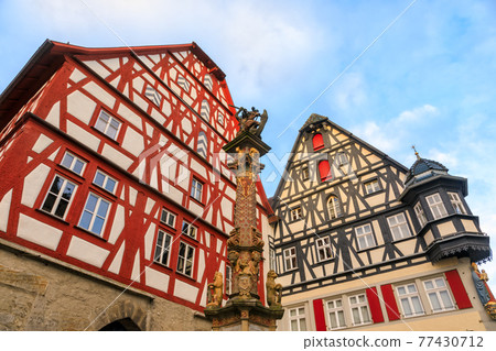 Half-timbered houses Rothenburg ob der Tauber Old Town Bavaria Germany 77430712