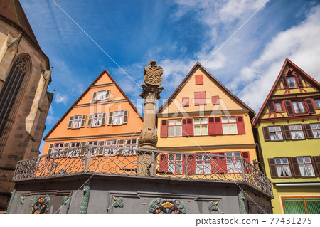 Lowenbrunnen spring Dinkelsbuhl Old town Central Franconia Bavaria Germany 77431275