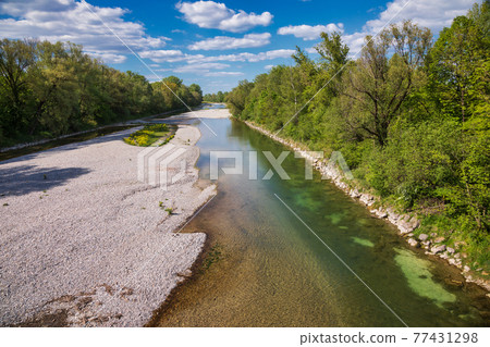 Lech river near Langweid am Lech Swabia Bavaria Germany Lech river near Langweid am Lech Swabia Bavaria Germany 77431298